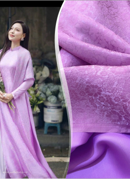 VẢI SATIN TƠ TẰM cúc cánh tím