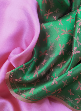 VẢI SATIN TƠ TẰM chuồn chuồn xanh lục 