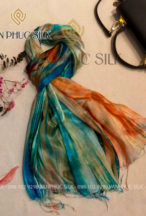 khăn tơ ngũ sắc xanh cam