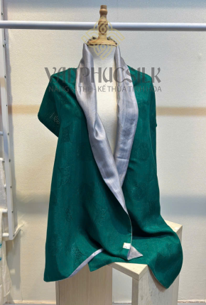 Khăn lụa vân Cổ phối màu Hoạ tiết Song Thọ ghi