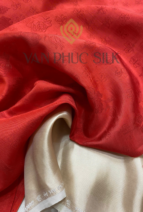 vải lụa tơ tằm hồng điệp cam
