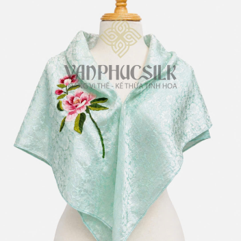 Khăn lụa satin  thêu hoa hồng 