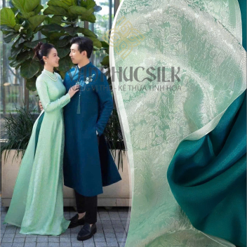 VẢI SATIN TƠ TẰM cúc xanh mint