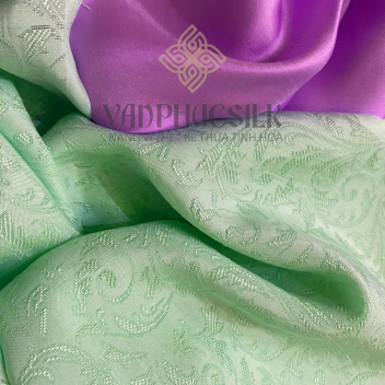 Vải Tơ Tằm Hình Lá Cổ Điển xanh Mint