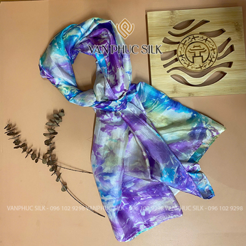 Khăn Lụa Tơ Tằm Loang Xanh Dương