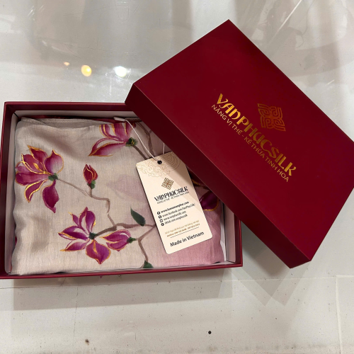 Khăn lụa tơ tằm Hoa Mộc Lan Tím