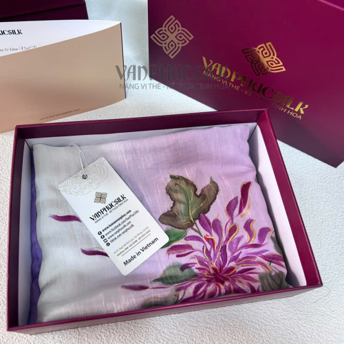 Khăn Choàng Lụa tơ tằm hoa Cúc Tím 