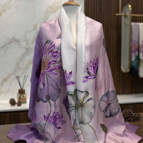 Khăn Lụa Tơ Tằm Hoa Súng Tím