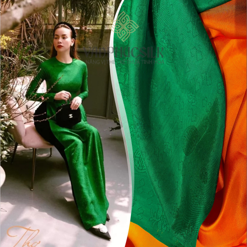 Vải tơ tằm Hồng Thọ Xanh lục