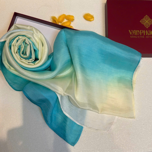Khăn Lụa Tơ Tằm Ombre Xanh Ngọc