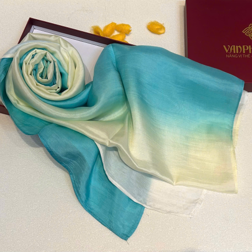 Khăn Lụa Tơ Tằm Ombre Xanh Ngọc