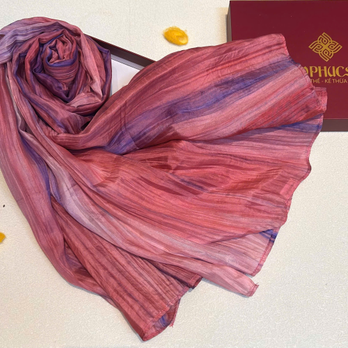 Khăn Lụa Tơ Tằm Ombre Đỏ Tím