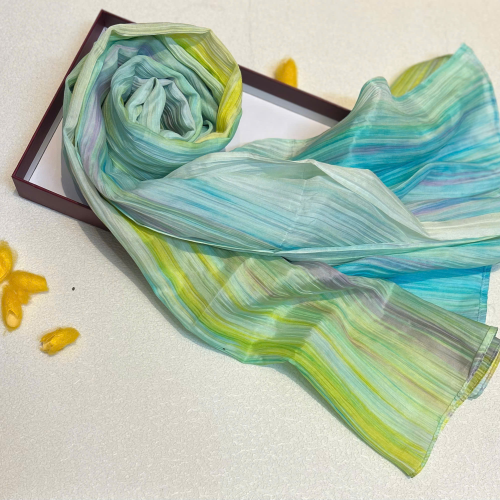 Khăn Lụa Tơ Tằm Ombre Vàng Xanh lá