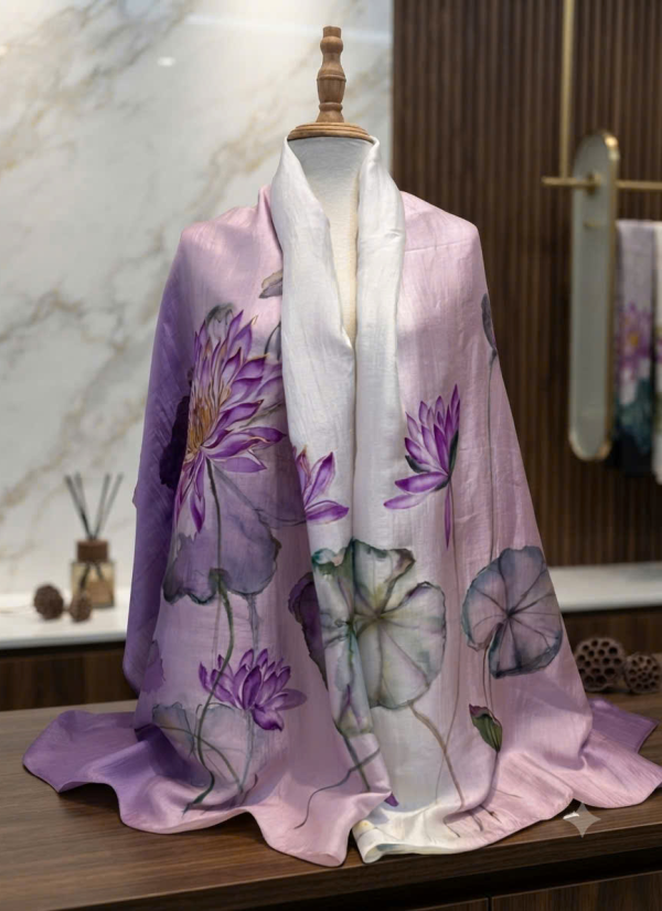 Khăn Lụa Tơ Tằm Hoa Súng Tím