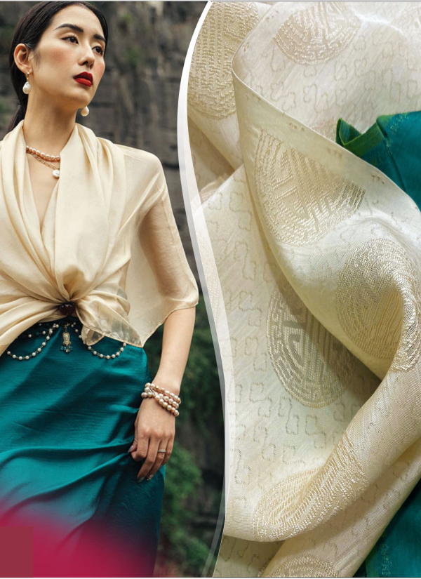 Vải Tơ Tằm Họa Tiết THỌ TRÒN